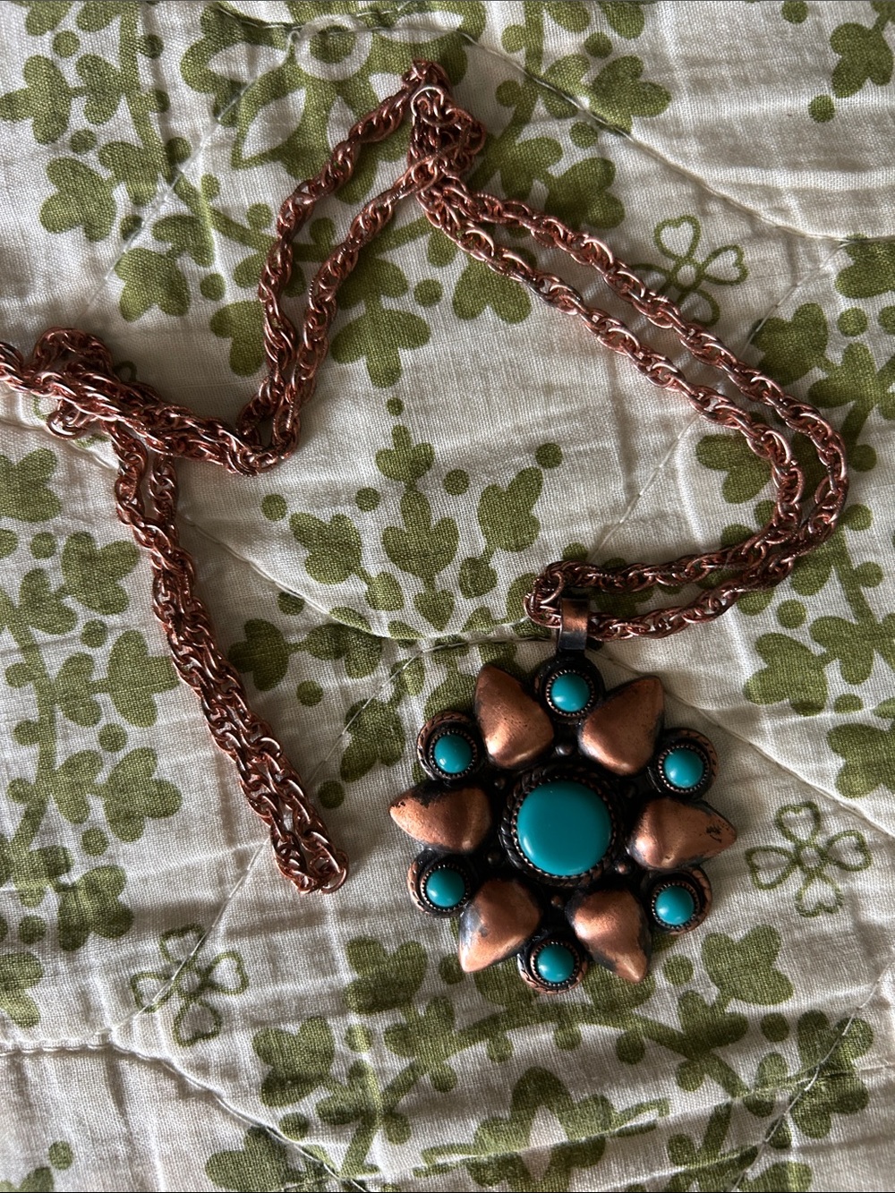 Copper Turquoise Flower Pendant Necklace artisan made